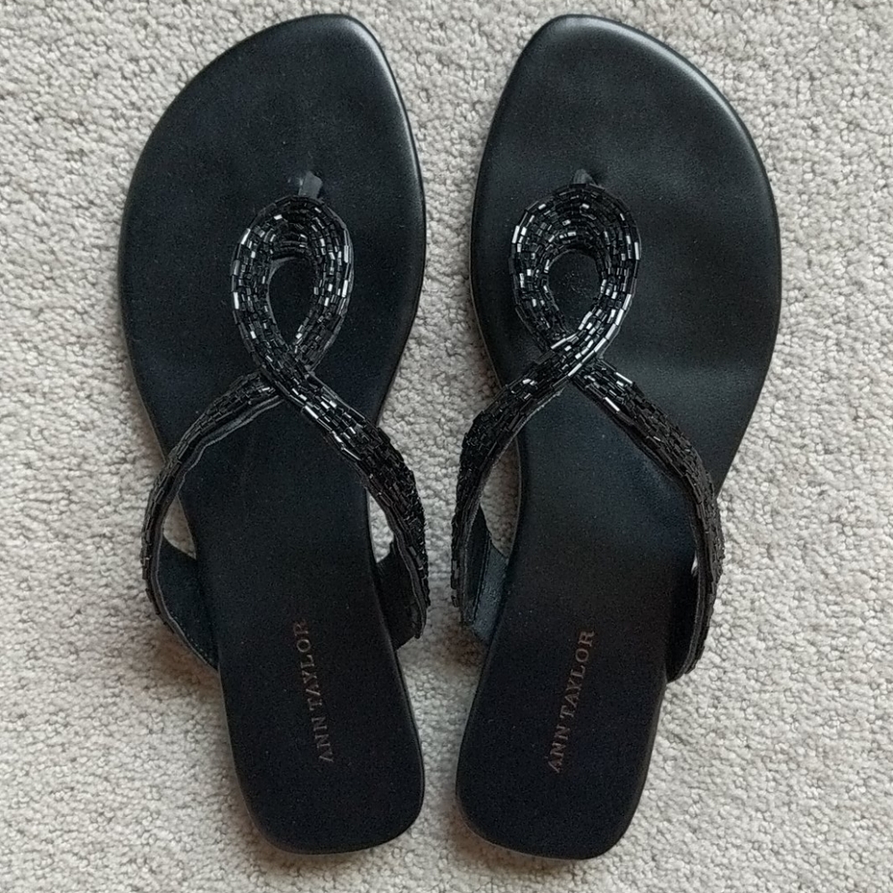 Ann Taylor Black Beaded sandals size 7